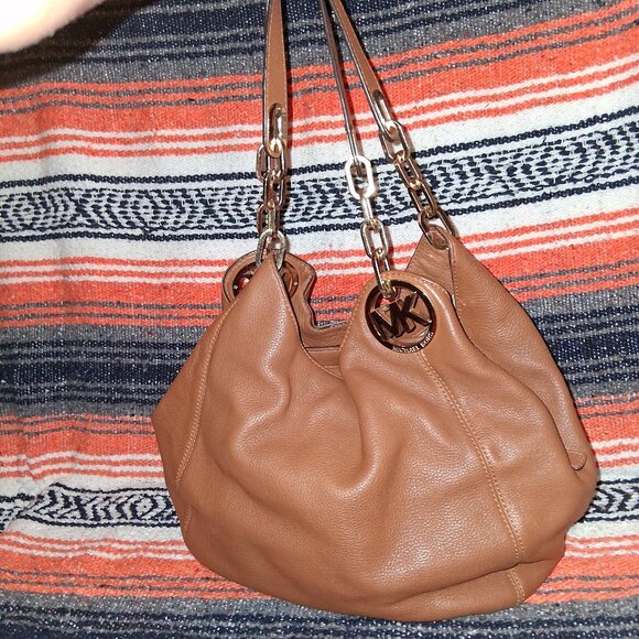 Michael Kors Large Fulton Brown Caramel Leather Shoulder Bag - Picture 1 of 11